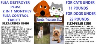 2 In 1 Monthly Flea Control Tablet, 12 Tablets, 1 Full Year, For Cats from 2-11 Pounds & Dogs Under 22 Pounds